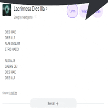 a screen shot of a song called lacrimosa dies illa by naktigonis