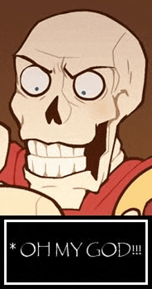 a cartoon skeleton with a surprised look on his face and the words `` oh my god '' .