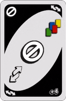 the back of a uno card with arrows pointing in opposite directions and a circle .