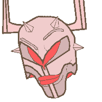 a drawing of a skull with horns and a red tongue