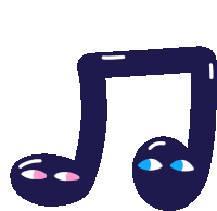 a cartoon drawing of a music note with two eyes