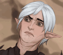 a drawing of a man with white hair and elf ears looking up