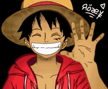 a drawing of monkey d luffy with a straw hat and a red jacket