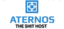 a logo for aternos the shit host with a blue square on a white background