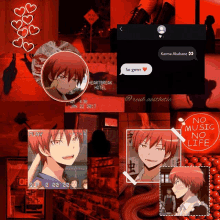 a collage of red and black images with the name karma akabane