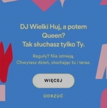 a blue background with a white button that says " więcej "