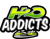 a logo for h2o addicts has a green and black design