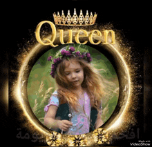 a picture of a little girl with a crown on her head and the word queen above her