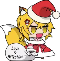 a cartoon drawing of a fox wearing a santa hat and holding a bag that says love and affection