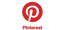 a red and white logo for pinterest with a white circle