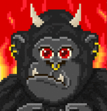 a pixel art drawing of a gorilla with horns