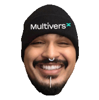 a man with a beard wears a black beanie that says multivers