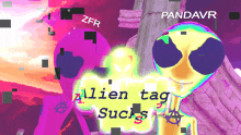 a cartoon of two aliens with the words alien tag sucks on the bottom