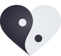 a black and white heart with a circle in the center