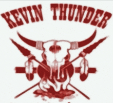 a logo for kevin thunder with a bull skull and crossed arrows