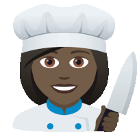 a woman in a chef 's hat is smiling and holding a large knife