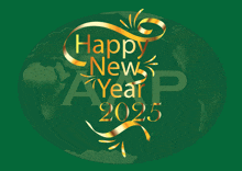 a green background with the words happy new year 2025 written in gold