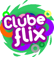 a logo for clube flix has a green background and purple letters