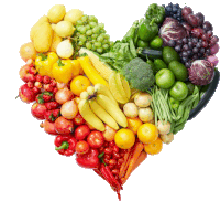 a heart made up of fruits and vegetables on a white background