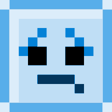 a pixel art drawing of a face with a slight smirk