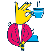 a yellow hand is holding a cup of coffee and giving an ok sign