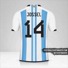 a white jersey with the name jossel and the number 14 on it