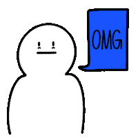 a line drawing of a person with a blue speech bubble that says omg