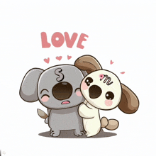 a couple of cartoon dogs hugging each other with the word love behind them