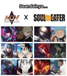 a collage of aov arena of valor x soul eater