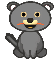 a cartoon drawing of a gray bear with a carrot in his mouth