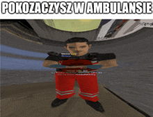 a man in a doctor 's uniform stands with his arms crossed in a video game