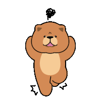 a brown teddy bear with a swirl on its head is running