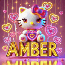 a hello kitty holding a heart with the name amber in front of her