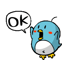 a cartoon penguin says ok with a speech bubble