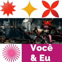 a video game with the words você & eu in white letters