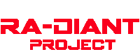 a red logo for the radiant project is on a white background