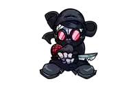 a cartoon character with red eyes is holding a knife and a microphone