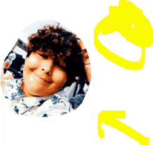 a young boy with curly hair is smiling in a circle