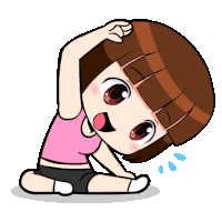 a cartoon girl is stretching her arms and legs