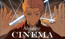 a poster for absolute cinema shows a man with his hands out