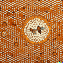 a close up of a honeycomb with a bee on top