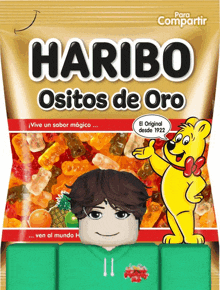 a bag of haribo ositos de oro gummy bears with a boy on it