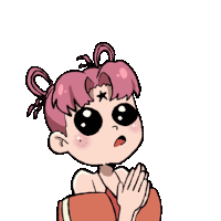 a cartoon girl with pink hair and a star on her forehead is praying