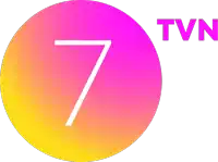 a pink and yellow circle with the number 7 and tvn written on it