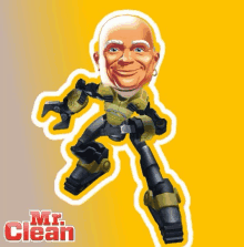 a cartoon of a robot with the words mr. clean below him