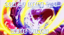 a son of meme tvt ratio punch poster with a purple and yellow background