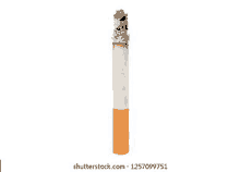 a close up of a cigarette with a flame on a white background .