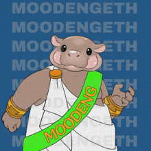 a cartoon of a hippo with a sash that says moodeng