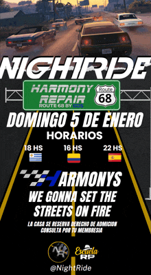 a poster for nightride harmony repair route 68