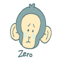 a drawing of a monkey with the word zero written underneath it